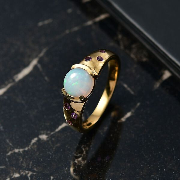 D'Joy AA nat&uuml;rlicher, &auml;thiopischer Welo Opal und afrikanischer Amethyst Ring - 0,98 ct. image number 1