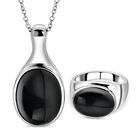 2er-set schwarz gefärbter Achat-Ring und Anhänger mit Kette, ca. 50 cm, Edelstahl, ca. 27,00 ct