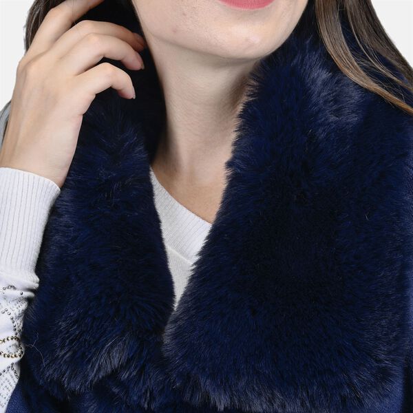 LA MAREY - Kunstpelz Mantel mit Knopfleiste, 75x115 cm, Marineblau image number 3