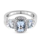 Aquamarin und Zirkon Ring 925 Silber platiniert (Größe 16.00) ca. 1,25 ct