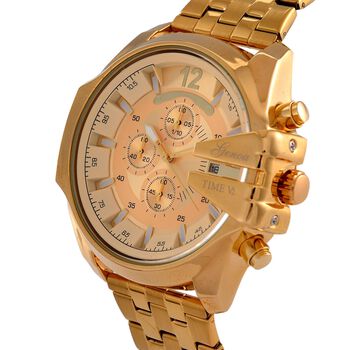 GENOA Japanisches Uhrwerk - Exklusive Uhr mit Pfirsich-Zifferblatt, vergoldetem Edelstahlband und Dornschlie&szlig;e - Pfirsich