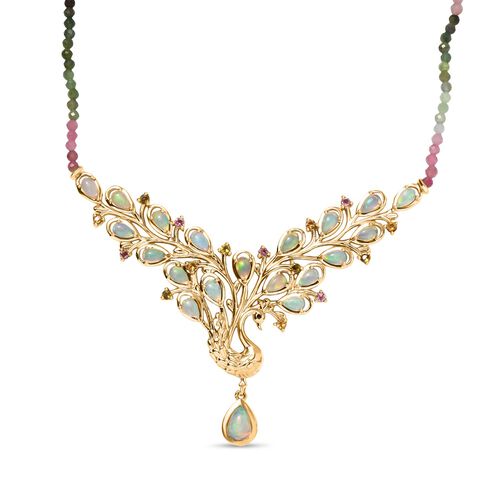 D joy AA Natürlicher, äthiopischer Welo Opal Halskette ca. 45 cm 925 Silber 750 Gelbgold Vermeil ca. 22,27 ct. image number 0