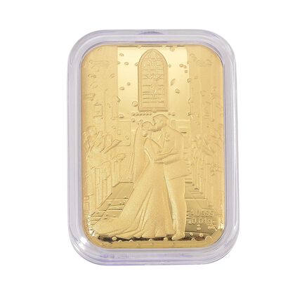 999er Feingold Pl&auml;ttchen Brautpaarmotiv