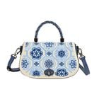 GRAND PELLE - Umhängetasche aus echtem Leder mit Blumen-Gitterstickerei, mit Henkel und Schulterriemen, 23x9x13 cm, Blau