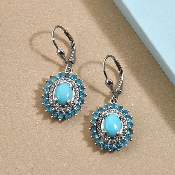 Nat&uuml;rliche Sleeping Beauty T&uuml;rkis und Neon Apatit und Zirkon-Ohrh&auml;nger - 3,25 ct. image number 2