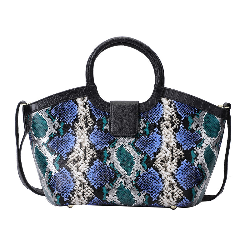 Handtasche aus 100% echtem Leder, Schlangenmuster, Blau  image number 0