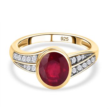 Afrikanischer Rubin (Fissure gef&uuml;llt), Wei&szlig;er Zirkon Ring 925 Silber vergoldet (Gr&ouml;&szlig;e 17.00) ca. 2.91 ct