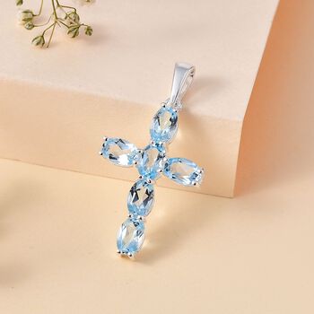Himmelblauer Topas Kreuz-Anh&auml;nger - 3,14 ct.