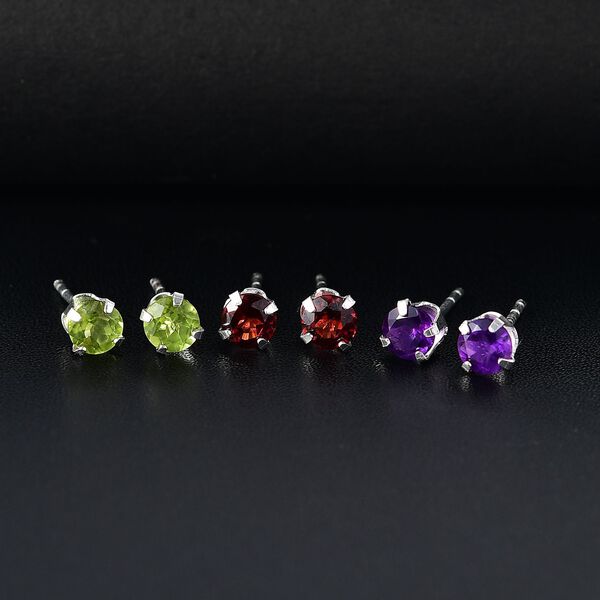 3er-Set- Afrikanische Amethyst, Peridot und rote Garnet-Ohrringe image number 2