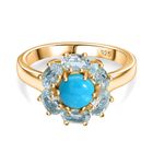 AAA Amerikanischer Natürlicher Sleeping Beauty Türkis, Himmelblauer Topas Ring 925 Silber 750 Gelbgold Vermeil (Größe 20.00) ca. 2.62 ct