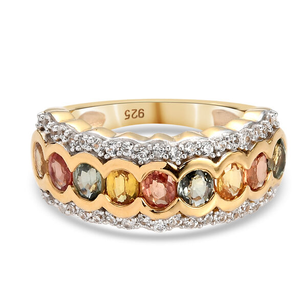 Mehrfarbig Saphir und Zirkon Ring 925 Silber 585 Vergoldet