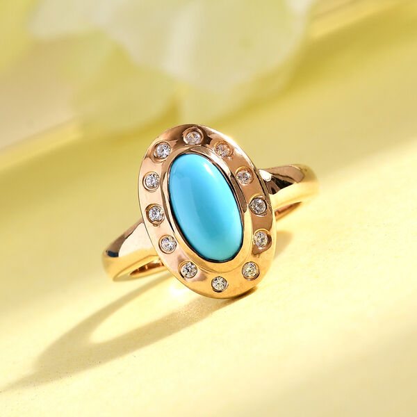 Nat&uuml;rlicher Sleeping Beauty T&uuml;rkis und Zirkon Halo Ring 925 Silber 585 Vergoldet image number 8