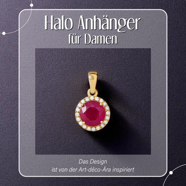 AAAA thail&auml;ndischer Rubin und Diamant-Halo-Anh&auml;nger in 585 Gold - 1,10 ct. image number 1