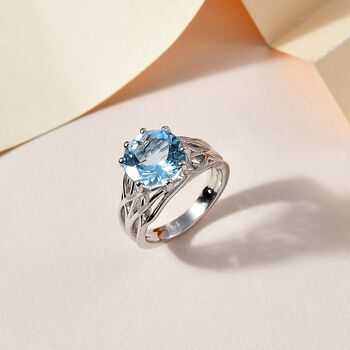 AA Himmelblauer Topas Ring, Messing, (Gr&ouml;&szlig;e 18.00), ca. 4.24 ct