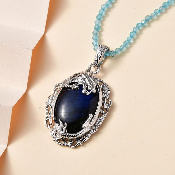 AAA Labradorit, Apatit Halskette ca. 45 cm 925 Silber rhodiniert ca. 72.70 ct image number 2