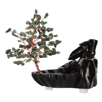 "Green Aventurine Backflow Incense Burner With  Crystal Tree Back Flow Incense Holder With 30 Incense Cones Size:- 18 X 10 X 20 Cms Color- Green "