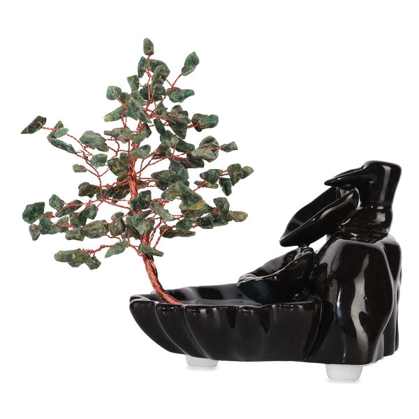 "Green Aventurine Backflow Incense Burner With  Crystal Tree Back Flow Incense Holder With 30 Incense Cones Size:- 18 X 10 X 20 Cms Color- Green " image number 4