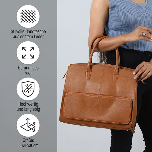 Handtasche aus echtem Leder, hellbraun image number 7