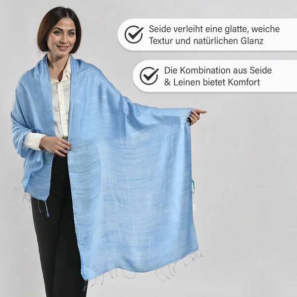 Schal aus Seide und Leinen, 70x200 cm, Hellblau image number 3