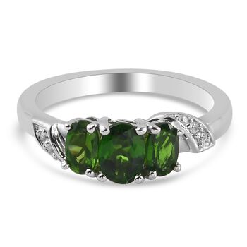 Russischer Diaopsid 3 Stein Ring 925 Silber Platin-&Uuml;berzug (Gr&ouml;&szlig;e 16.00) ca. 0,86 ct