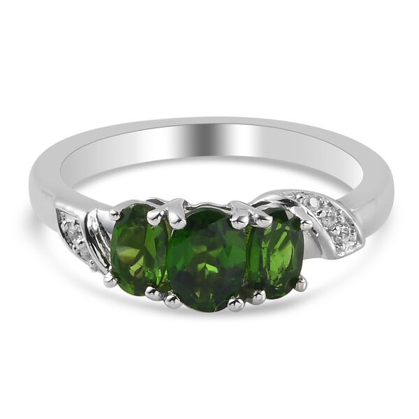 Russischer Diaopsid 3 Stein Ring 925 Silber Platin-&Uuml;berzug