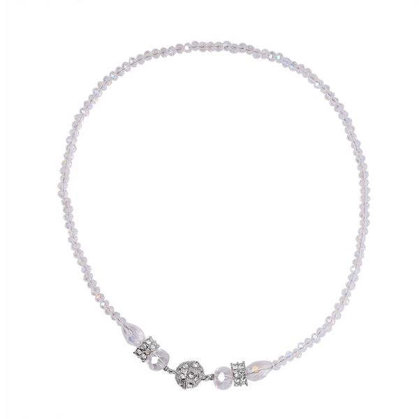 2er Set - Mehrreihige Weiße Kristall Perlen Halskette und passende Ohrringe image number 5