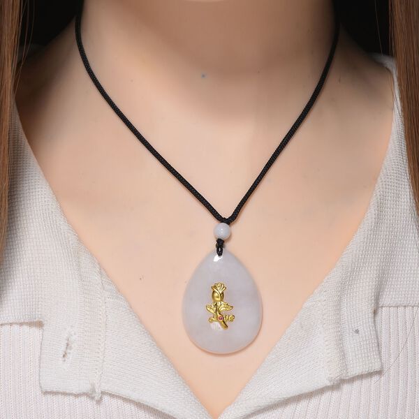 EXTREM SELTEN Nat&uuml;rliche Wei&szlig;e Jade, Roter Granat Rose Halskette, ca. 70 cm 999er Gold ca. 80.01 ct image number 2