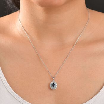 RHAPSODY zertifiziert und gepr&uuml;ft AAAA ceylonfarbener blauer Saphir, Paraiba Turmalin und VS Diamant Anh&auml;nger mit 45cm Kette in 950 Platin - 1,52 ct.