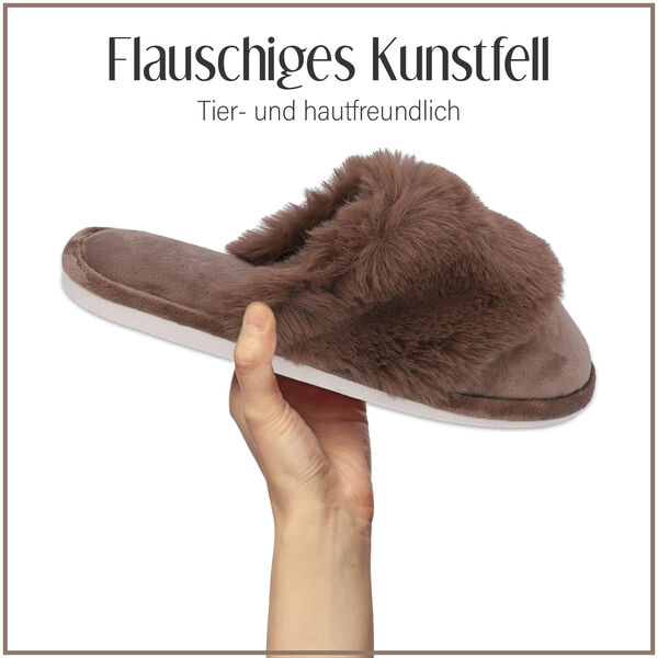 Hausschuhe mit Kunstfell, Größe 36-37, Braun image number 9