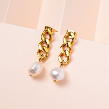 S&uuml;&szlig;wasser Perle Ohrringe Reiner Edelstahl, goldfarben