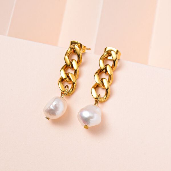 S&uuml;&szlig;wasser Perle Ohrringe Reiner Edelstahl, goldfarben image number 2