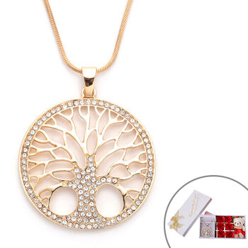 Wei&szlig;er Kristall Lebensbaum Anh&auml;nger mit Kette ca. 50 cm in goldfarben