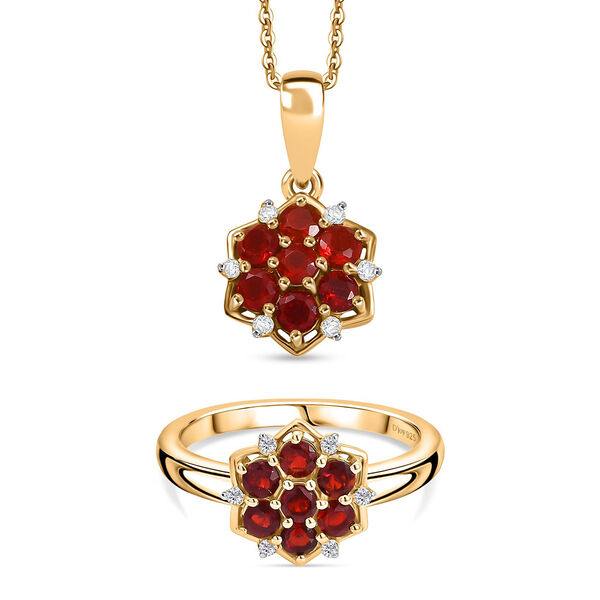 D'Joy AA mexikanischer Kirschfeuer-Opal und Moissanit Ring und Anh&auml;nger mit 50cm Kette