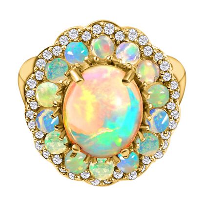 Natürlicher, äthiopischer Welo Opal-Ring, 925 Silber Gelbgold Vermeil  ca. 4,39 ct