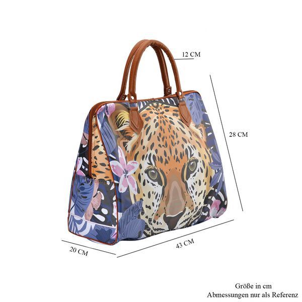 Safari-Tasche mit 100cm Schulterriemen und Leopardenmuster, Blau image number 7