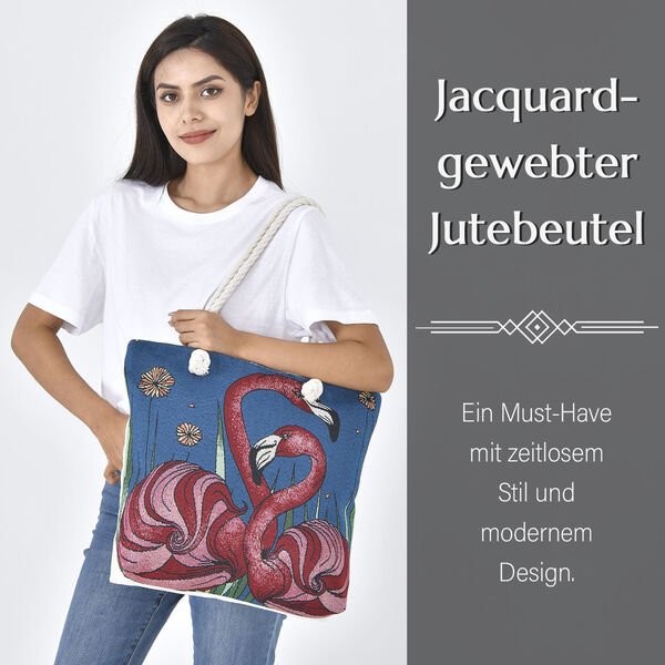 Jacquard gewebte Jute-Tasche mit Flamingo Design, 42x34 cm image number 8