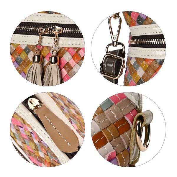 Chaos by Elsie - Gewebte Echtleder Crossbody Tasche, Beige image number 6