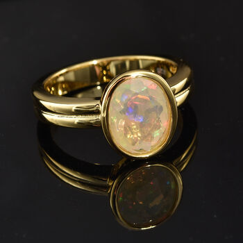 Nat&uuml;rlicher, &auml;thiopischer Opal-Ring, 925 Silber Gelbgold Vermeil  ca. 1,45 ct