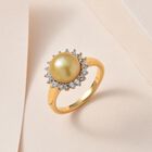 Goldene Südsee Perle, Weißer Zirkon Ring, (9-11mm), 925 Silber Gelbgold Vermeil (Größe 16.00) ca. 0.63 ct image number 1