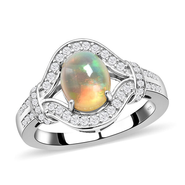 Natürlicher, äthiopischer Opal und weißer Zirkon-Ring, 925 Silber rhodiniert  ca. 1,69 ct image number 5