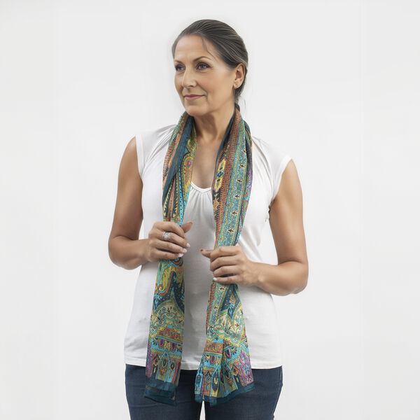 100% Natur Seide, Designer Schal, 50x160 cm, Petrol image number 3