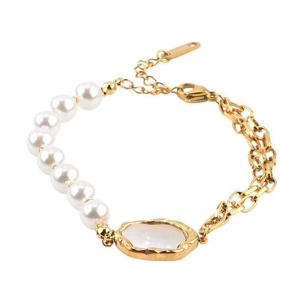 GENOA - Wei&szlig;er Zirkonia, Wei&szlig;es Perlmutt Schmuckset 316L Edelstahl IP-Gelbbeschichtung, Nickelfreies Messing IP-Gelbbeschichtung und Legierung IP-Gelbbeschichtung image number 7