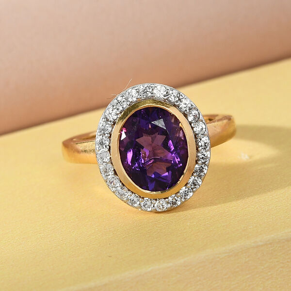 Mashamba Amethyst und Zirkon Ring 925 Silber vergoldet image number 2