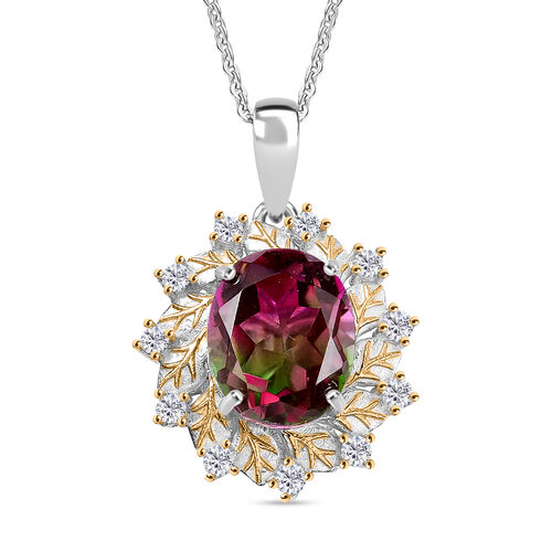 Lotus Trilogy - D joy Wassermelonen Quarz Triplette, Weißer Zirkon Anhänger mit Kette, 925 Silber platiniert, 925 Silber platiniert und vergoldet ca. 4,40 ct. image number 0