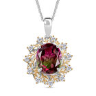 Lotus Trilogy - D joy Wassermelonen Quarz Triplette, Weißer Zirkon Anhänger mit Kette, 925 Silber platiniert, 925 Silber platiniert und vergoldet ca. 4,40 ct.