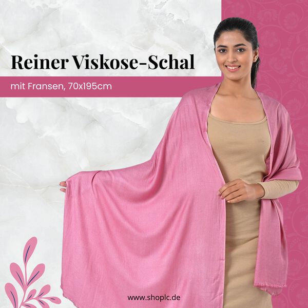 Reiner Viskose-Schal mit Fransen, 70x195cm, Hellrosa image number 1