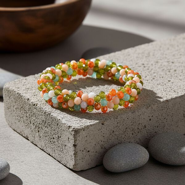 Mehrfarbiges Pfirsich Kristall flexibles Armband image number 2