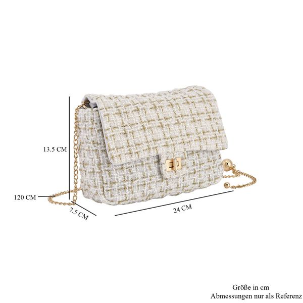 Umhängetasche aus 100% echtem Leder mit Bouclé-Stoff, Elfenbein image number 7