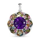 Afrikanischer Amethyst, Mehrfarbig-Turmalin Anhänger 925 Silber rhodiniert ca. 9.39 ct