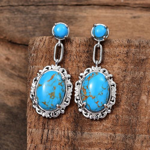 Blaue Türkis Ohrringe - 10,96 ct. image number 1